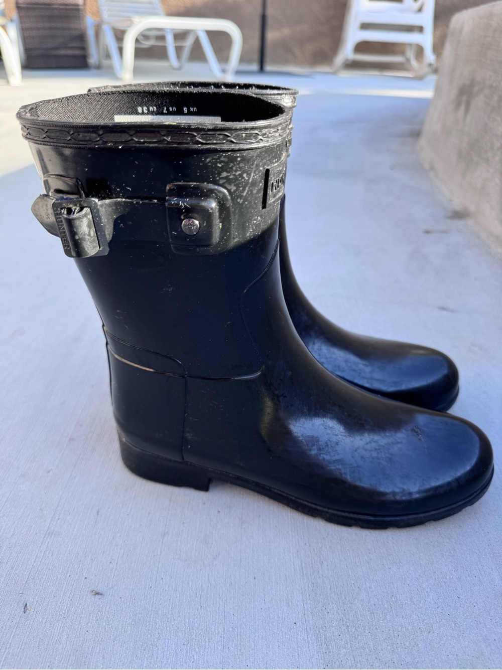 Hunter Womens Black Gloss Rain Boots with Side Buckle size 7/EU 38 - Picture 3 of 8